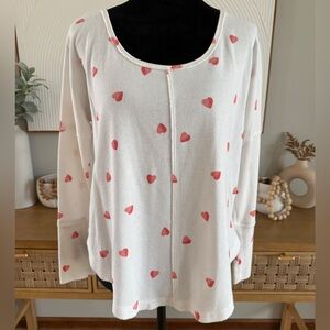 Lucky Brand White Knit Top with Red Heart, Perfect for Valentine’s Day! Size M